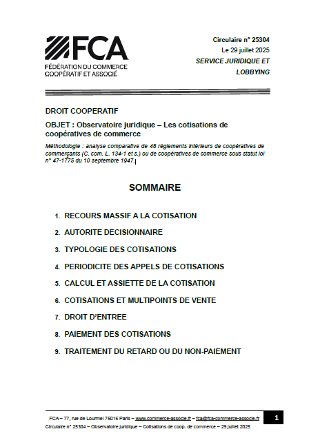 Observatoire juridique – Les cotisations de coopératives de commerce