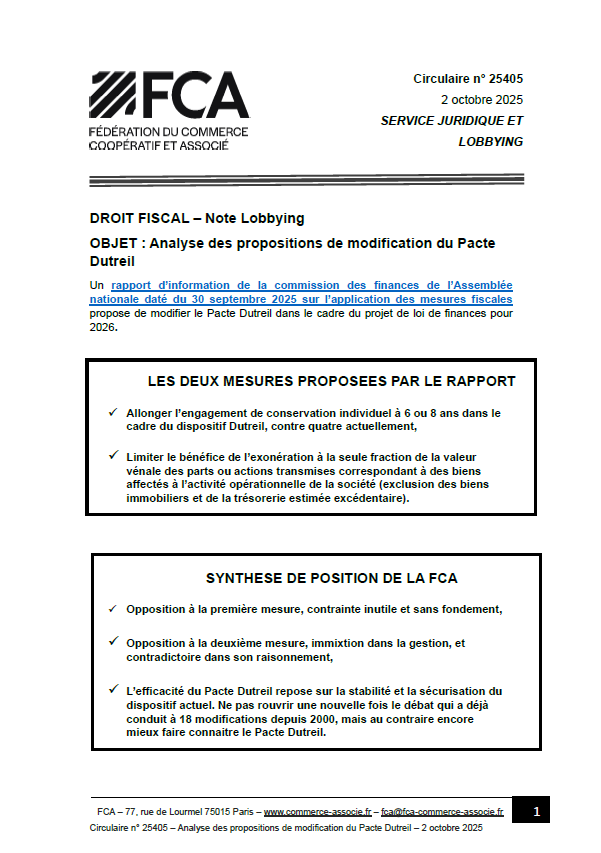 Analyse des propositions de modification du Pacte Dutreil
