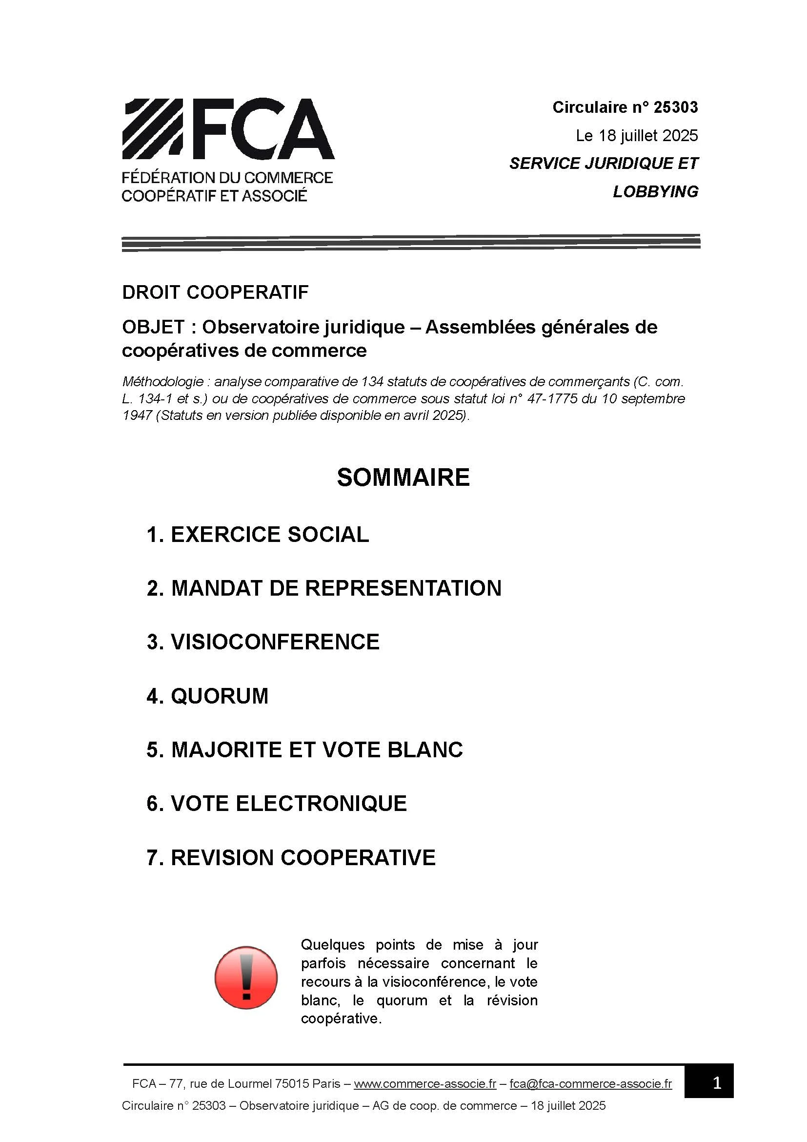 Observatoire juridique – Assemblées générales de coopératives de commerce