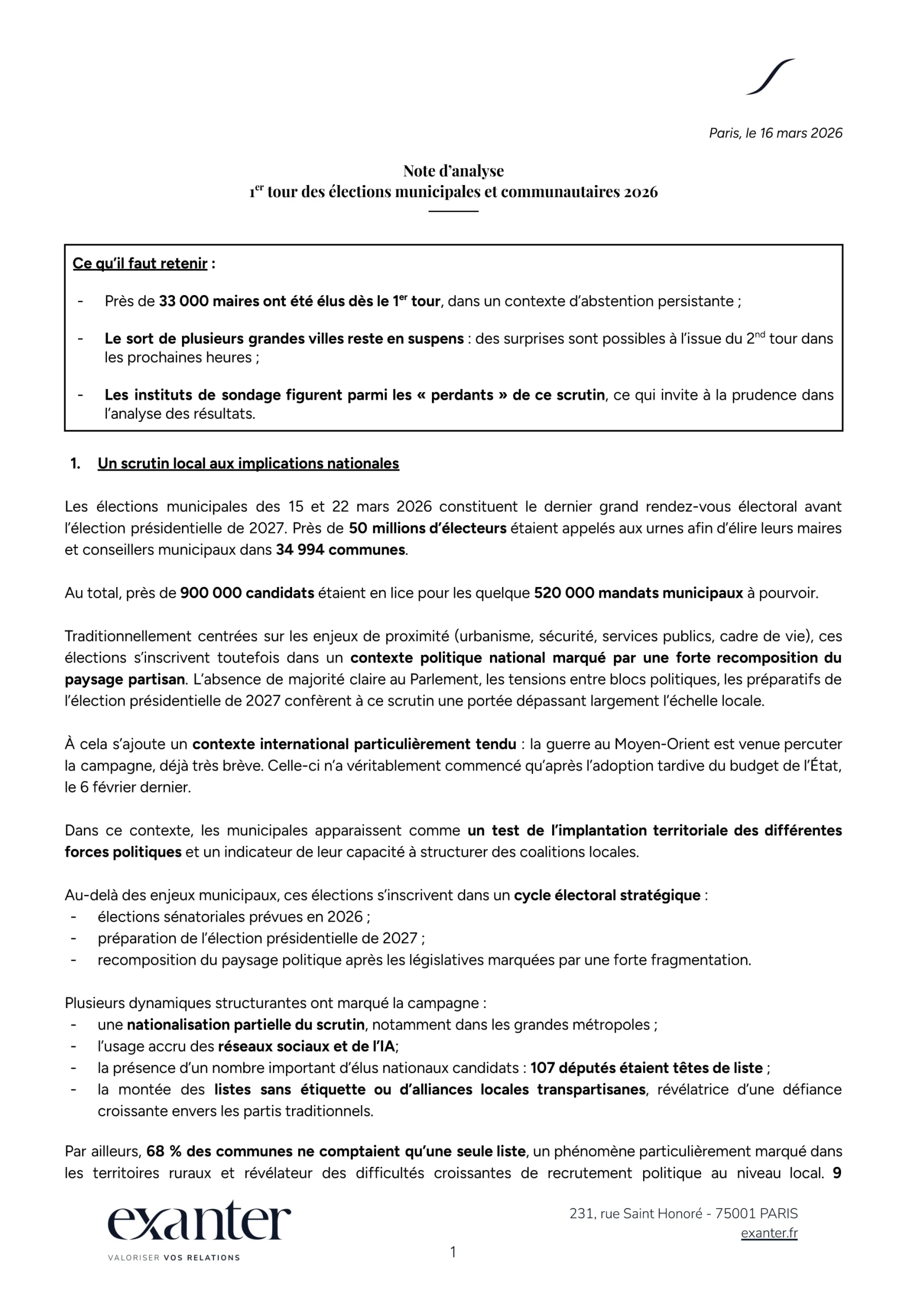 1er tour des élections municipales et communautaires 2026 