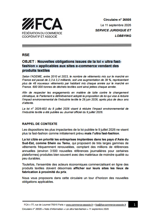 Nouvelles obligations issues de la loi « ultra fast-fashion » applicables aux sites e-commerce vendant des produits textiles