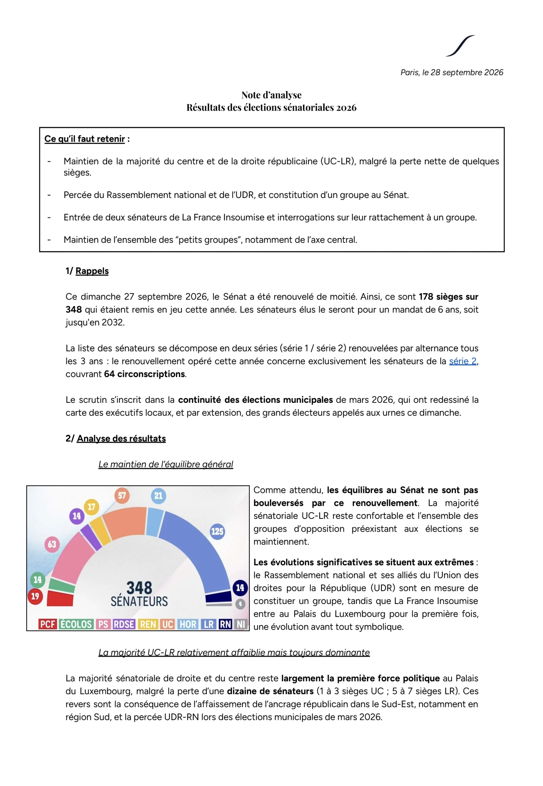 Note d’analyse —  Résultats des élections sénatoriales 2026 